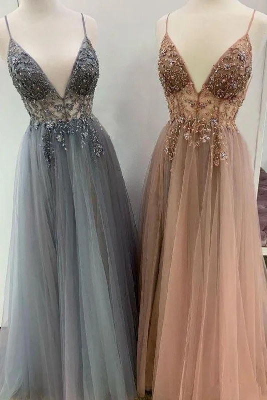 Spaghetti Straps Floor Length Beading Prom Dresses with Rhinestone N2590 Formal unclassified dresses