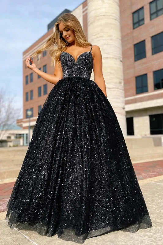 Sparkly Black Spaghetti Straps A-Line Prom Dress Soft fabric unclassified dresses