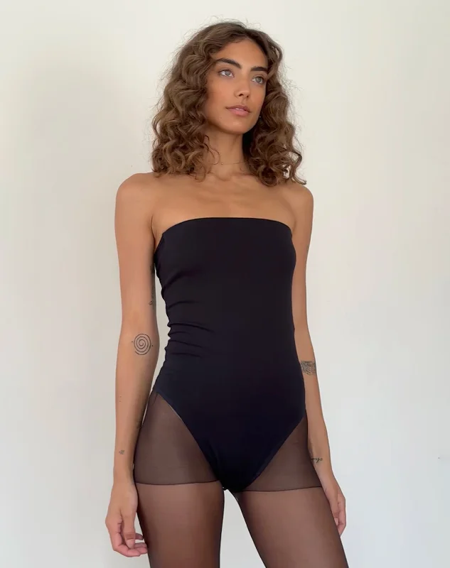 Taite Bandeau Bodysuit in Black Lycra Monochrome unclassified dresses