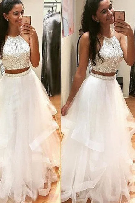 Two Piece Floor Length Prom Dresses with Beading  Prom Dresses for Teens N1423 One-shoulder unclassified dresses