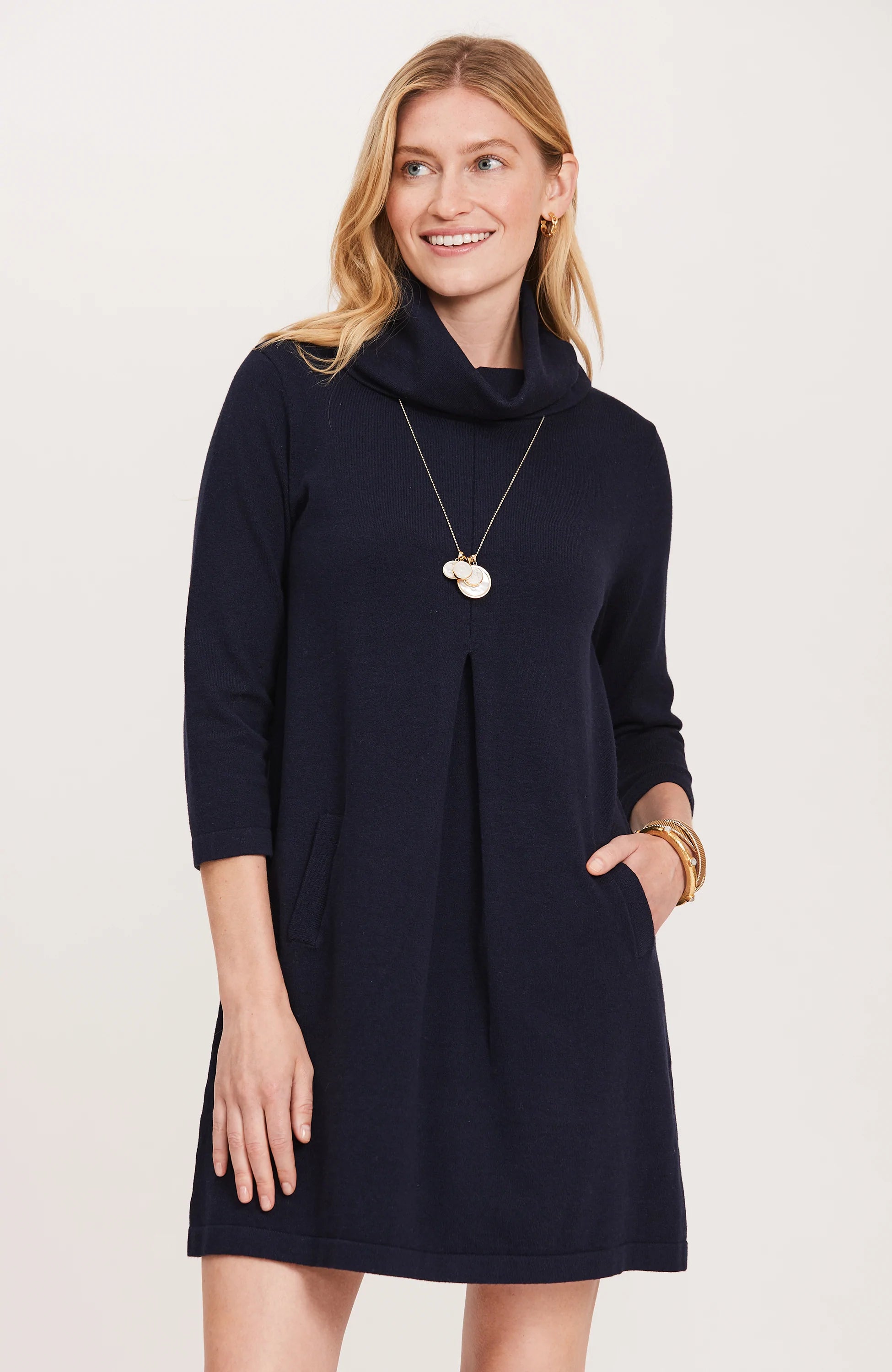 Tyler Boe Kim Cotton Cashmere Cowl Neck Dress Midnight A-line unclassified dresses