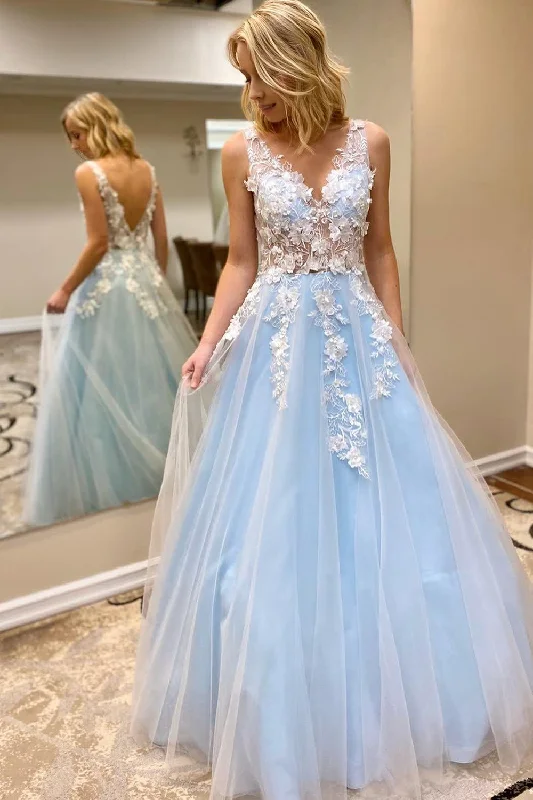 V-Neck A-Line Prom Dress with Appliques Engagement unclassified dresses