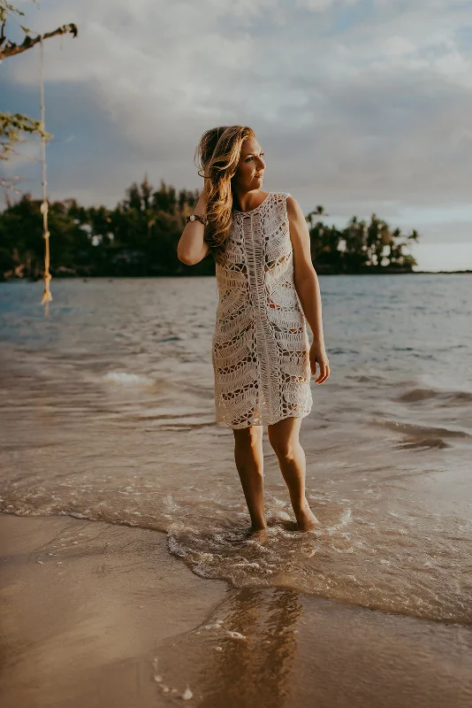 White Crochet Dress & Coverup with Melon Slip Embroidered unclassified dresses