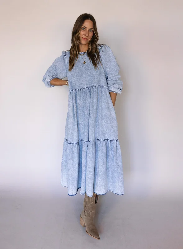 Ari Acid Washed Denim Dress A-line Denim Skirt