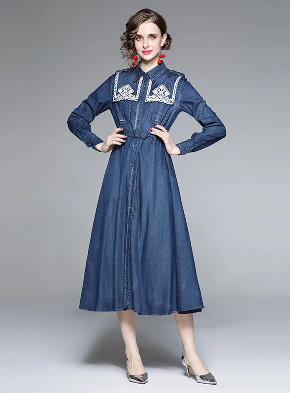 Embroidered Denim Slim Waist Dress Casual High-waisted Denim