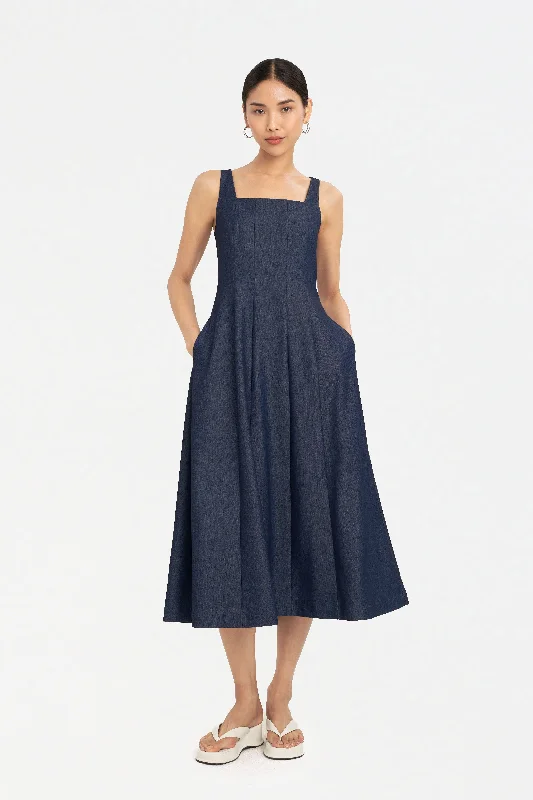 Kimberly Denim Panel Dress in Dark Denim Denim Skirt Style