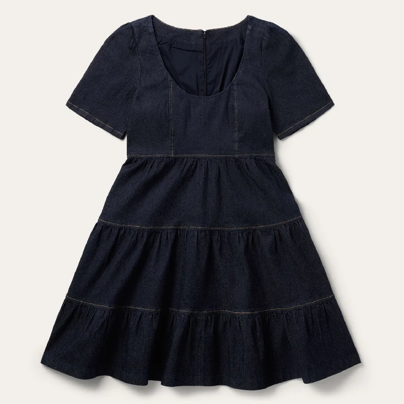 Stetson Dark Denim Dress With Contrast Top Stitching Denim Skirt Trendy