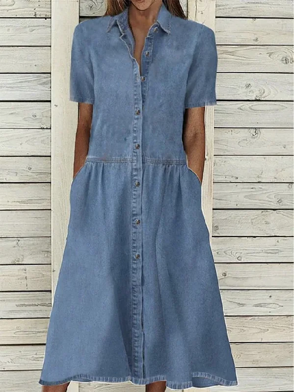 Women's Dresses Casual Lapel Button Pocket Denim Dress Denim Skirt Look