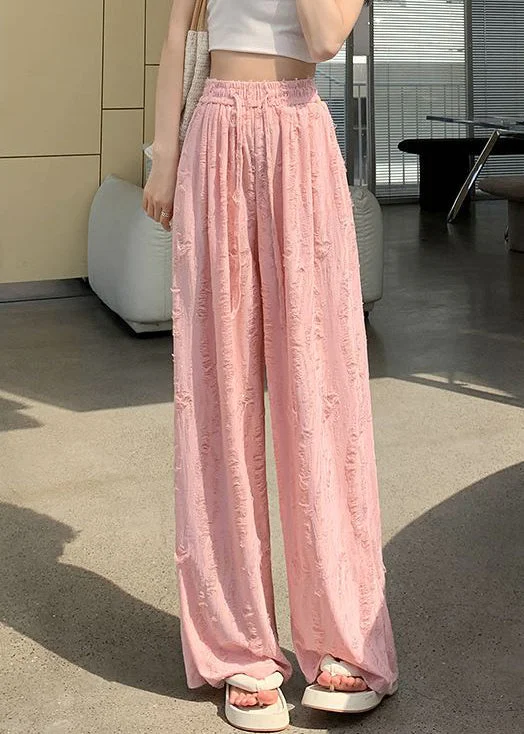 Loose Pink Zircon Elastic Waist Pants Summer AB1047