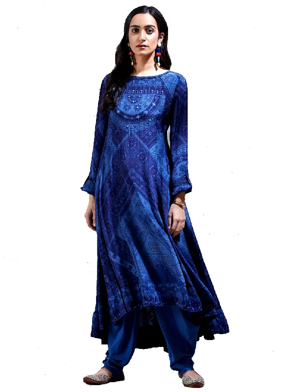 Ritu Kumar Blue Bandhej Print Kurta with Dhoti Pants