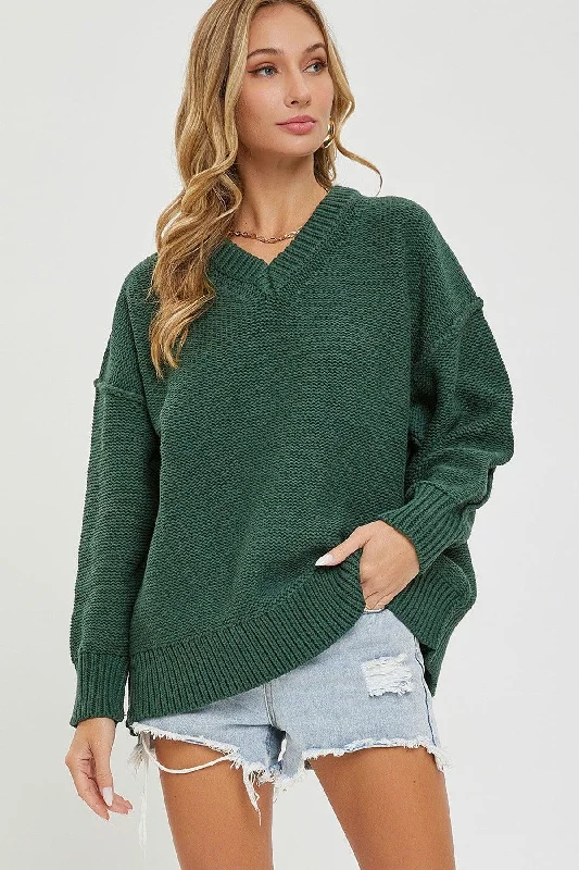 V Neck Oversized Sweater Casual Sweater Gown