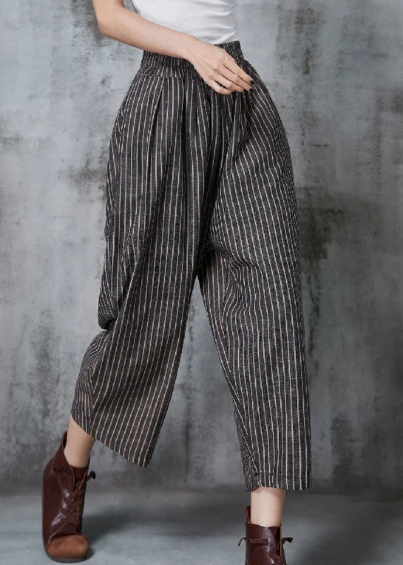 Vintage Dull Grey Oversized Striped Linen Harem Pants Summer AL1003