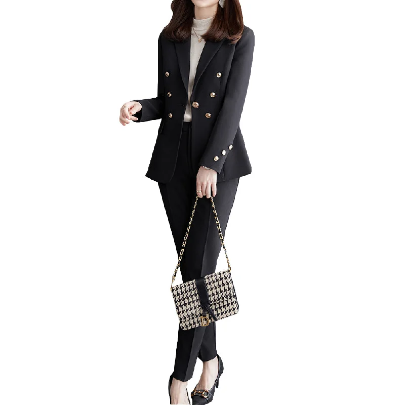 Womens Business Office 1 Button Blazer Solid Jacket and Pants Suit Set Slim Fit Single-breasted