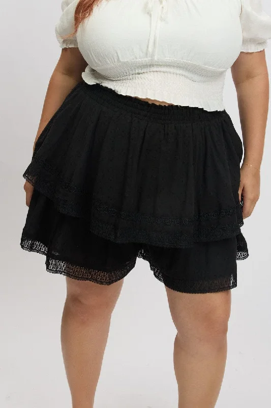 Black Mini Skirt Tiered Casual Skater Skirt