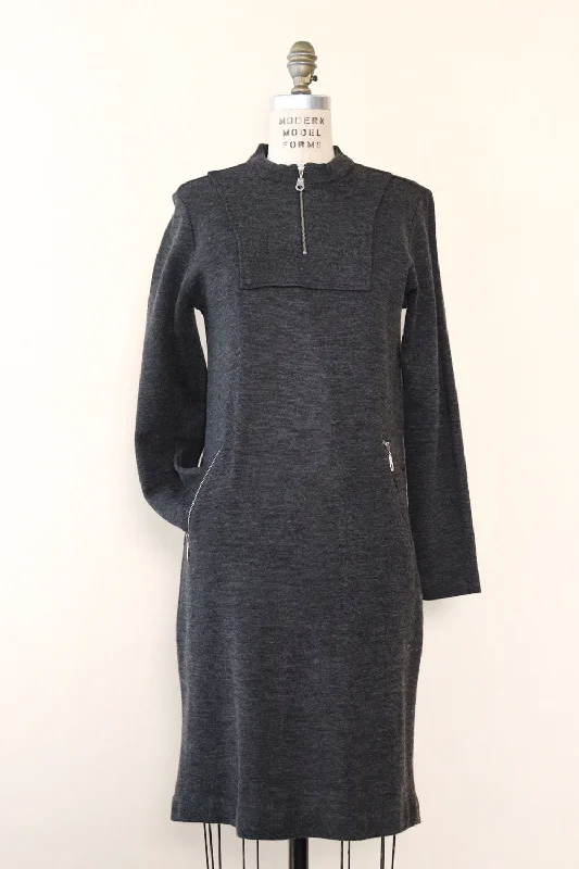 Charcoal Gray Zip Sweater Dress M-M/L Chunky Knit Sweater Dress