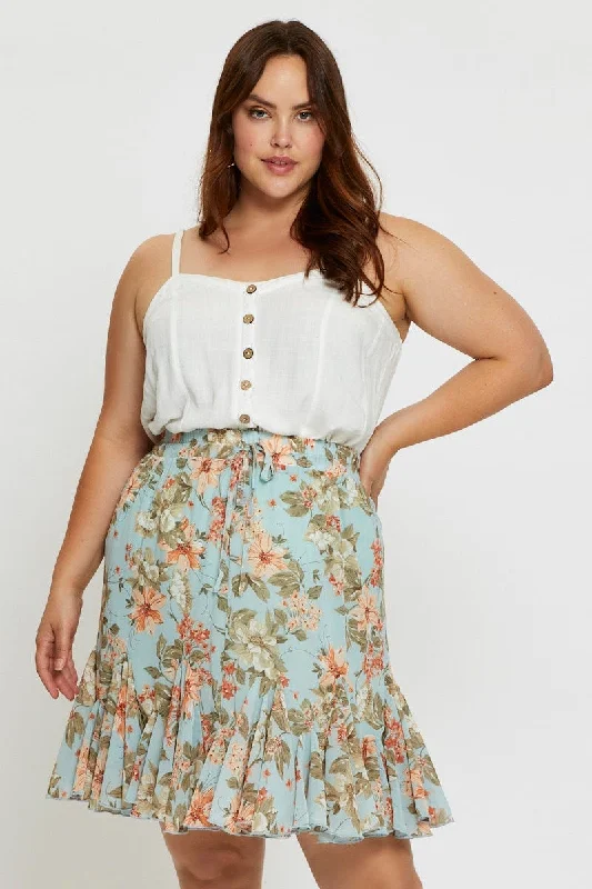 Floral Print Mini Wrap Skirt Ruffle Hem Ruffled Mini Skirt