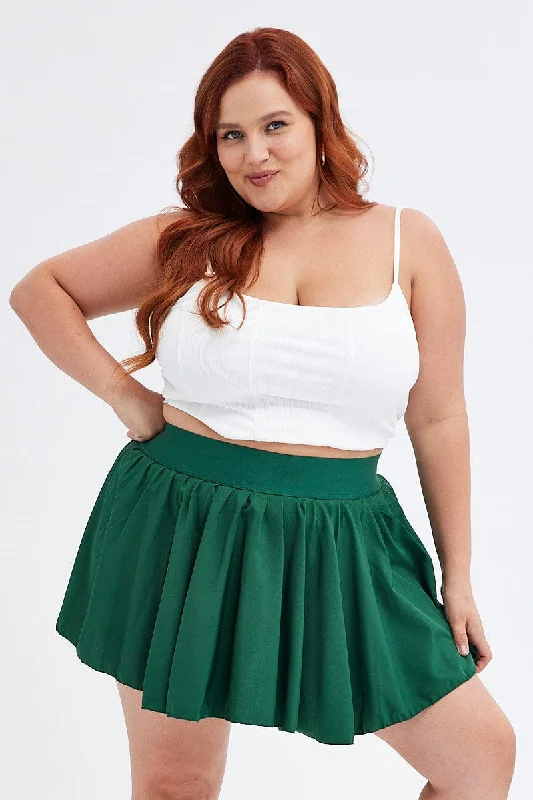 Green Mini Skirt Pleated Tennis With Shorts Underneath Mini Skirt Casual