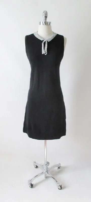 Vintage 60's Donbros Scotland Black & Silver Knit Sweater Shift Dress M Sweater Dress Glam