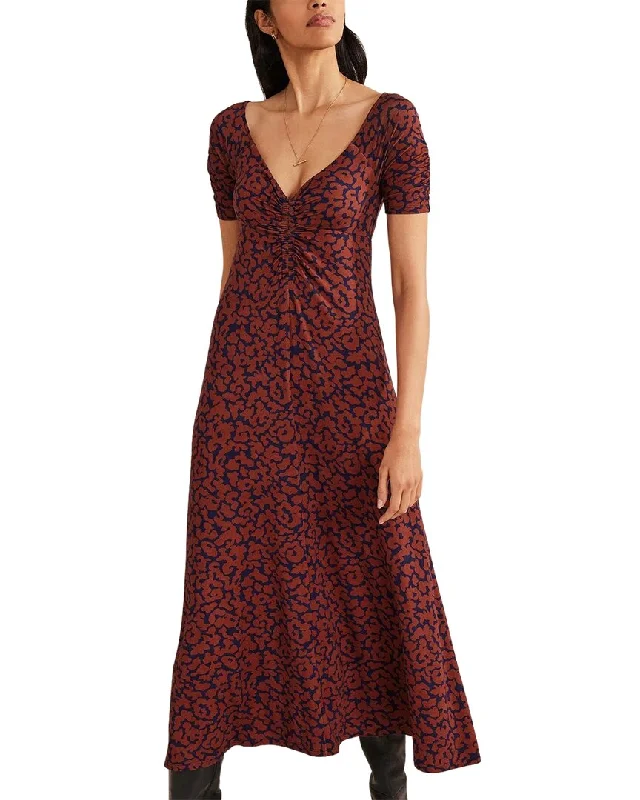 Boden Ruched Front Jersey Midi Dress Flowy Midi Skirt