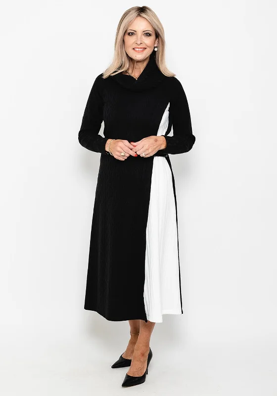 Camelot Cowl Neck Knitted Midi Dress, Black & White Cozy Midi Skirt