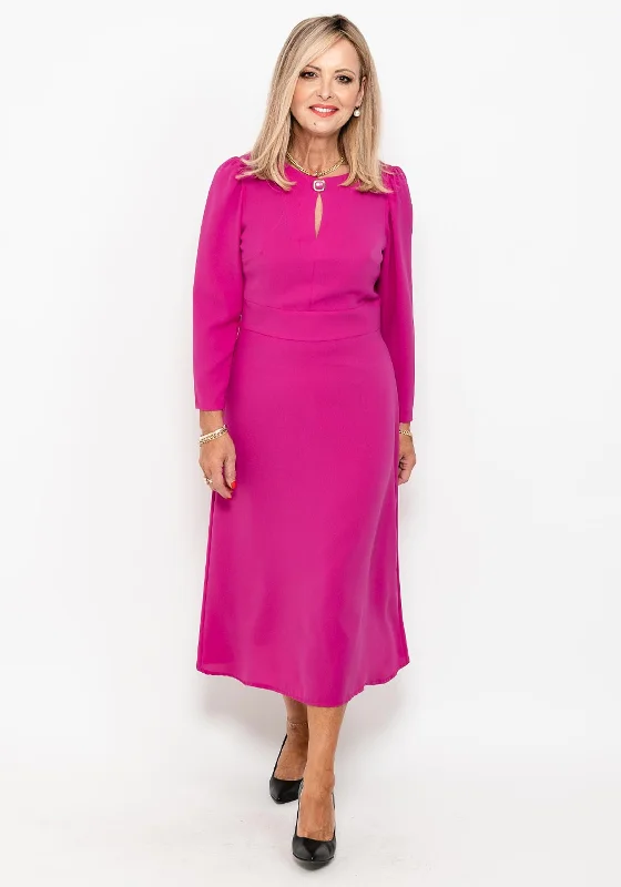 Camelot Button Neck A Line Midi Dress, Magenta Sporty Midi Skirt