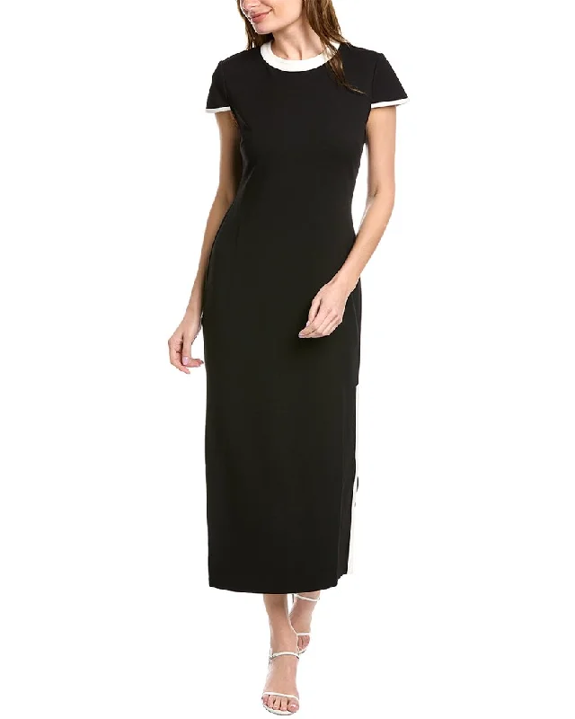 Donna Morgan Contrast Trim Midi Dress Midi Skirt with Pockets