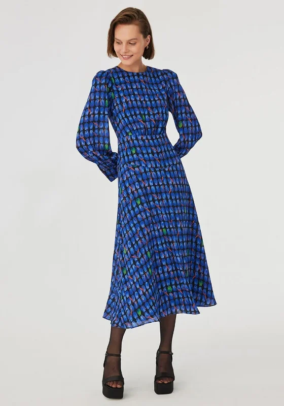 Exquise Tulip Print Maxi, Blue Multi Printed Midi Skirt