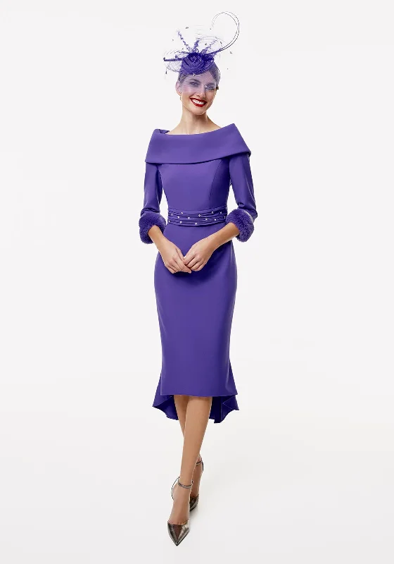 Gabriela Sanchez Detailed Fishtail Midi Dress, Purple Midi Skirt with Pockets