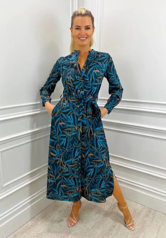 Kate & Pippa Capri Shirt Midi Dress, Teal Green Midi Skirt Print