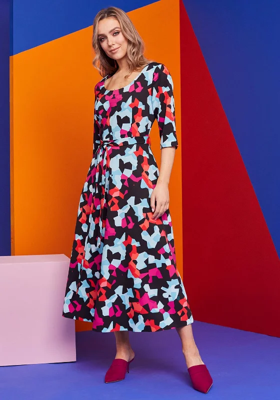 Kate Cooper Geo Print Belted Midi Dress, Multi Casual Midi Look