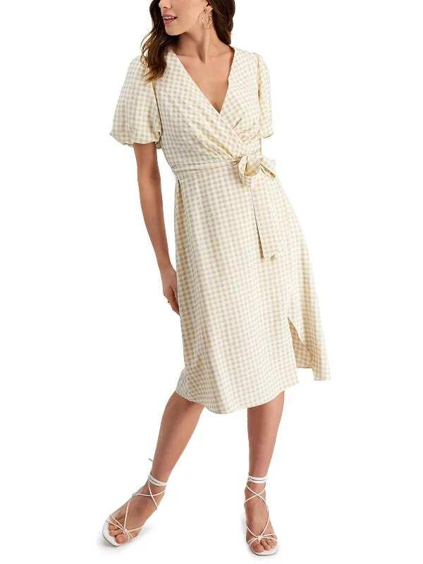 Womens Gingham Faux Wrap Midi Dress Cozy Midi Skirt