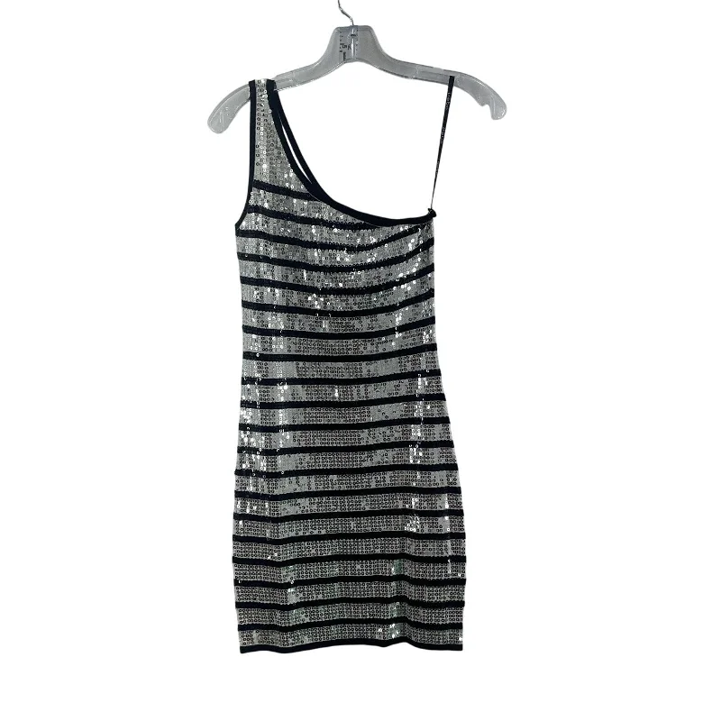 Bebe Silver & Black Striped Metallic Sequin Women Sheath Dress S Nylon Preowned Sequin Dress Outfit