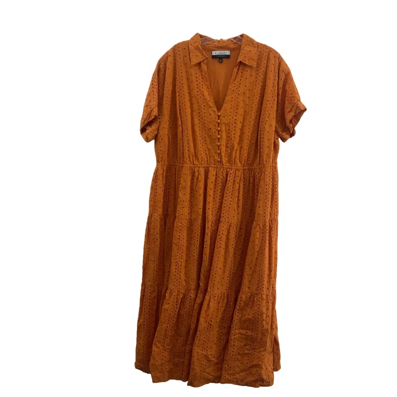 Eloquii Women's Boho Plus Size 18 Orange Cotton Sundress - Preowned Plus Size V-neck