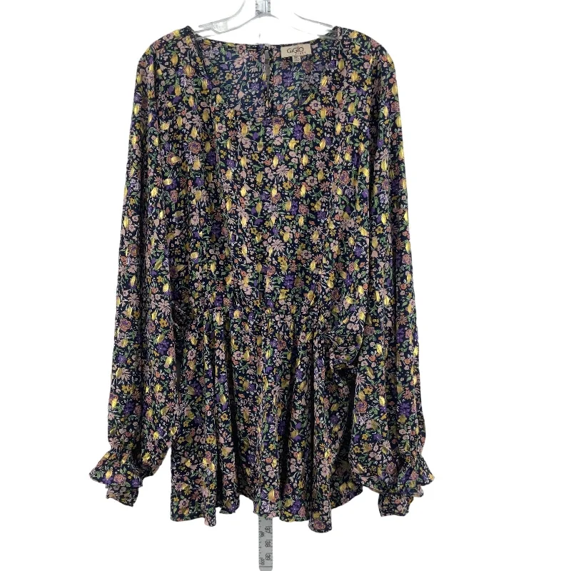 GiGio Blue Floral Women's Blouson Dress Polyester Plus Size 2XL - Preowned Boho Plus Dress