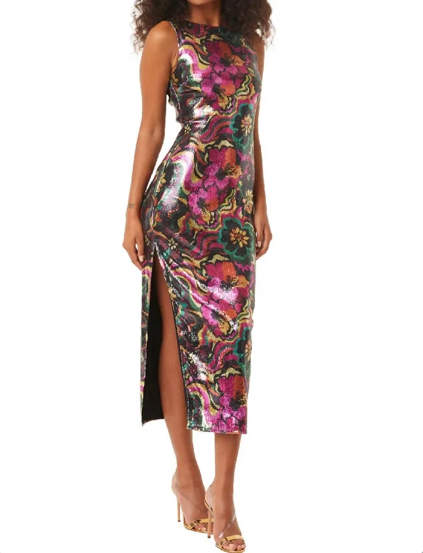 Nakia Dress In Flora Groove Sequin Party Wear Sequin