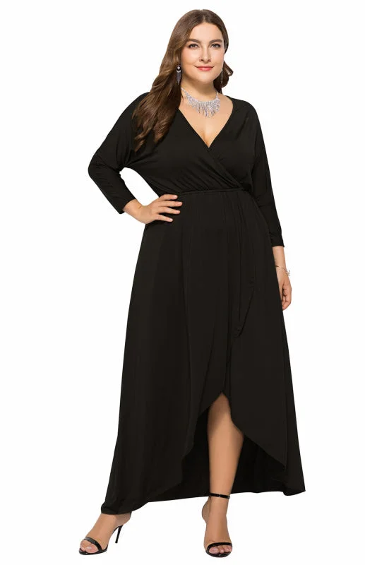 Plus Size Black Deep V Dress Plus Size Stylish