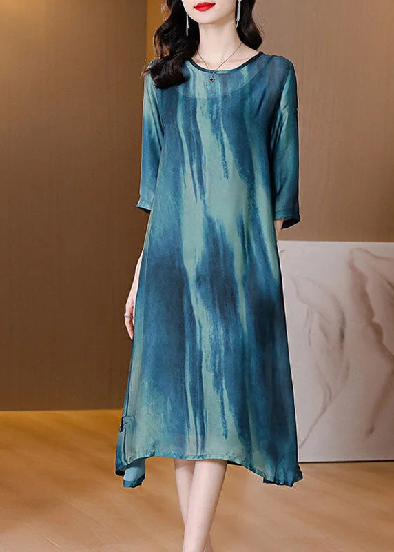 Plus Size Blue Oversized Tie Dye Silk A Line Dress Summer LC0098 Boho Plus Dress