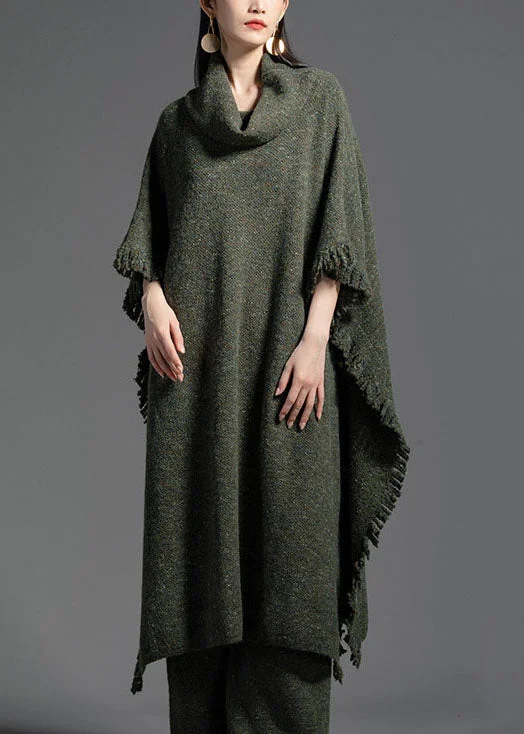 Plus Size Green Turtle Neck Side Open Wool Knit Dress Winter LY0021 Plus Size Long-sleeve