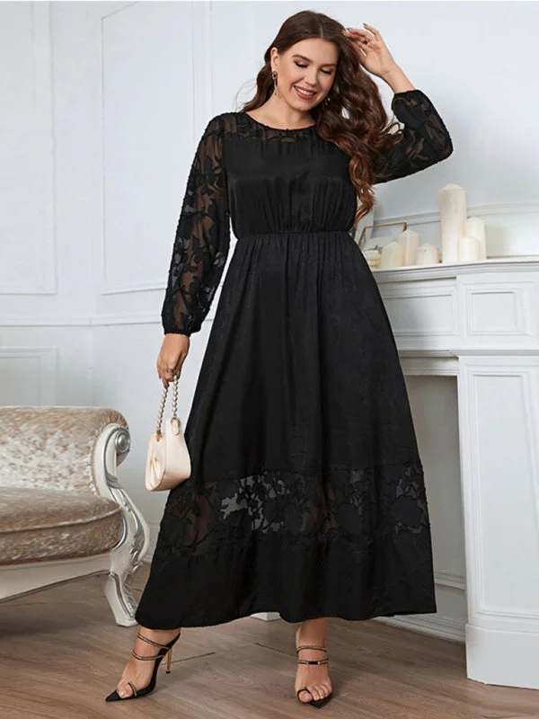 Plus size knee length lace long sleeve dress Plus Size Midi