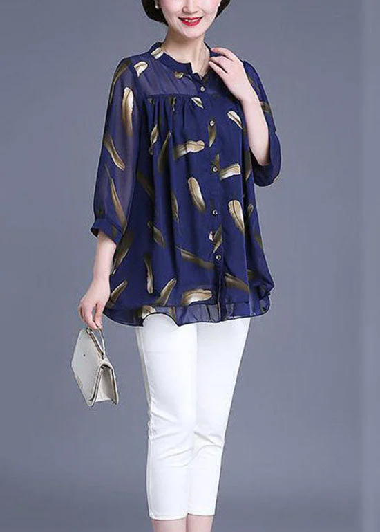 Plus Size Navy Print Wrinkled Patchwork Chiffon Blouse Tops Summer TQ1007 Sleeveless Plus Dress