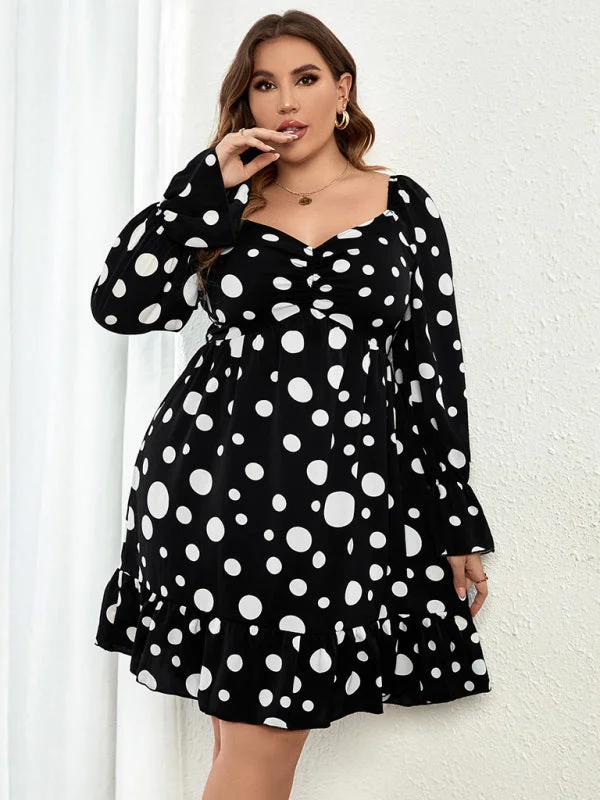 Plus size polka dot casual long sleeves dress Plus Size Party