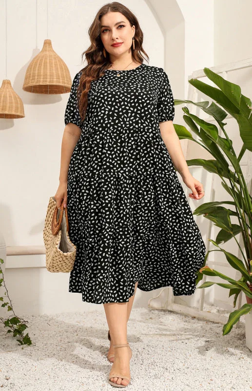 Plus Size Short Sleeve Dotted Dress Elegant Plus Size