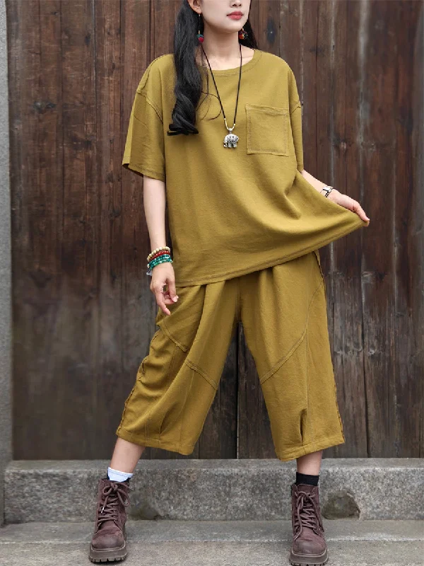 Plus Size Women Casual Summer Solid 100%Cotton Suits PA1011 Plus Size Boho