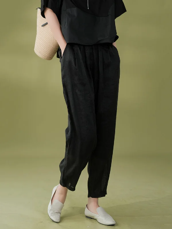 Plus Size Women Summer Casual Solid Ramie Harem Pants KL1022 Comfortable Plus Gown