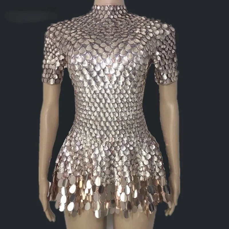 Shimmering Sequins Mermaid Leotard Micro Dress Shiny Sequin Dress