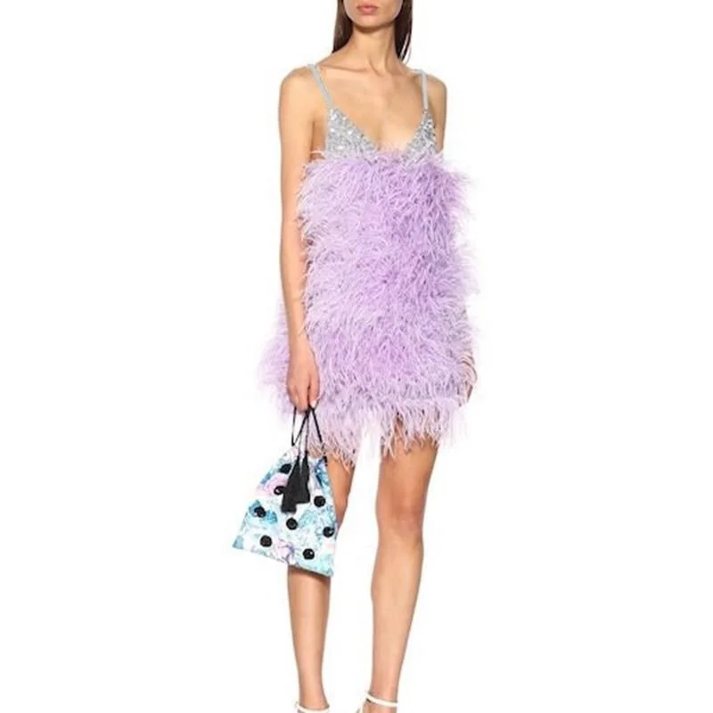 Spaghetti Sequin Feather Dress Sequin Dress Trend