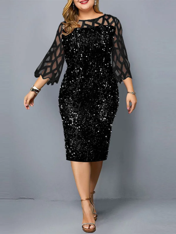 Women's Black Sequin Plus Size Dress Stylish Plus Size