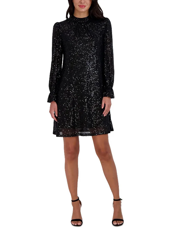 Womens Sequined Mock Neck Sheath Dress Floor-length Sequin Dress