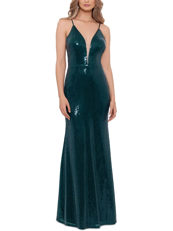 Womens Sequined Plunge Neckline Evening Dress Sequin Dress Shine