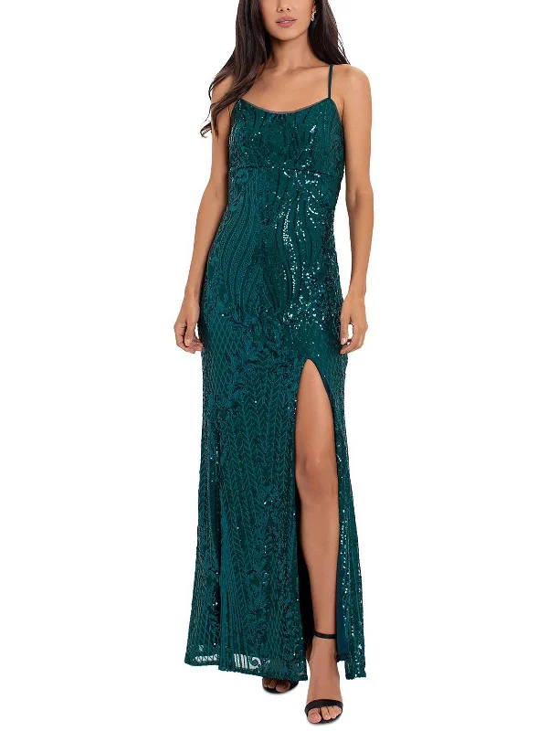 Womens Sequined Split Hem Evening Dress Elegant Sequin Gown